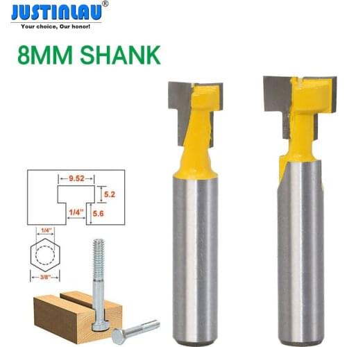 3/8'' T-Slot Cutter 1/4'' Shank Steel Handle Milling Router Bit Straight End Tungsten Milling Cutters For Wood Woodworking Tools