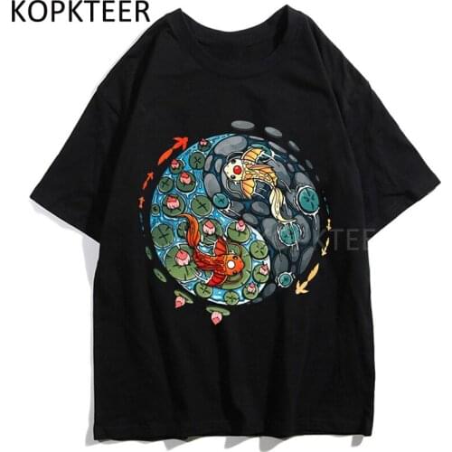 Ying Yang Koi Harajuku T-shirts Harajuku Aesthetic T Shirts Men Women Ullzang Funny T-Shirt Vintage New Fashion Cotton Tops Tee