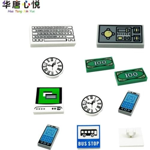 City Series 10PCS Clock Bus Stop Sign 1*2 Control Panel Accessories Building Blocks Educational Toy Childs Gift Cities Part Kit