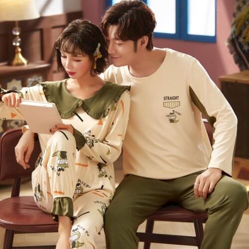 SLPBELY Cotton Couple Pajamas Set Homewear Cotton Sleepwear For Man And Women Loose Lapel Lovers Cardigan Pijamas Home Suit New