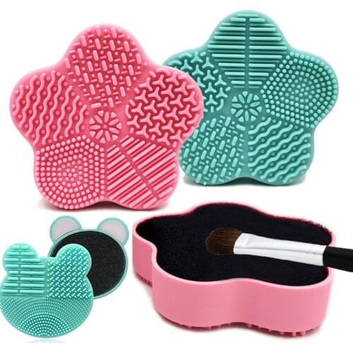 Bear Shape Makeup Brush Cleaner Universal Cleaning Mat Cosmetic Brush Cleaner Foundation Make Up Tool Scrubber Box Washing Pad