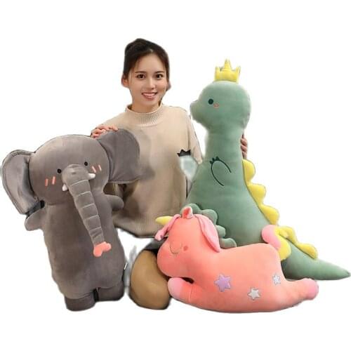 Creative sleeping pillow unicorn dinosaur elephant plush toy super soft soothing doll high quality sweet heart gift for kids
