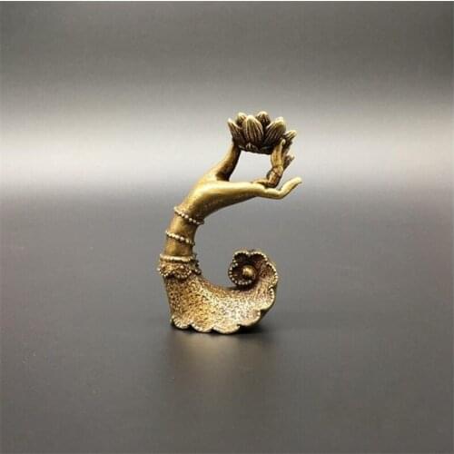 Copper Statue Collection Chinese Brass Carved Buddha Hand Holding Lotus Flowers Incense Shelves Exquisite Small Statues