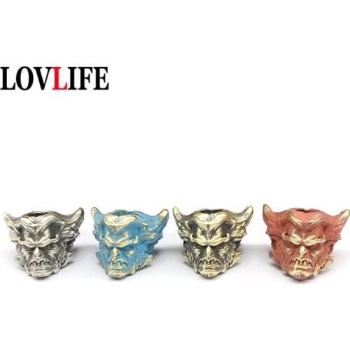 Copper Beast Warrior Umbrella Rope Knife Pendant Jewelry EDC Outdoor Brass Paracord Beads DIY Keychain Lanyard Hanging Accessory