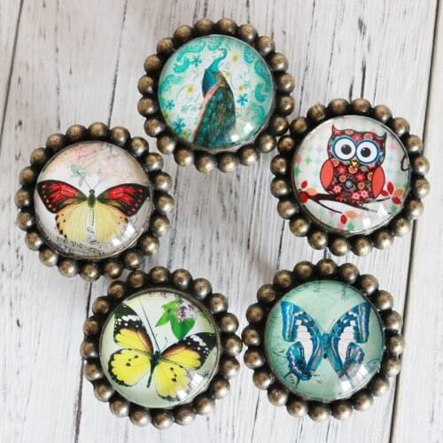 Cute Colored Owl butterfly Crystal Glass Door Knobs Drawer Cabinet Furniture Kitchen Handle for Kids Bedroom Drawer Cupbroad