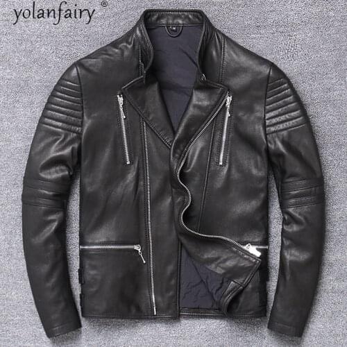 Mens Leather Jacket Motorcycle 100% Real Goatskin Coat Plus Size Jackets for Men Spring 2021 Chaqueta Cuero Hombre Pph5001