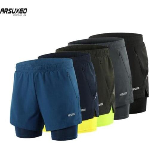 ARSUXEO Mens Running Shorts 2 In 1 Dry Fit Compression Jogging Shorts Gym Fitness Marathon Sport Shorts With Longer Liner