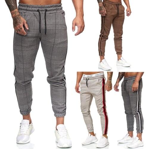 Men Joggers Pants 2021 New Mens Houndstooth Sweatpants Drawstring Mens Casual Sweatpants Mens Striped Workout Slim Fit Trousers