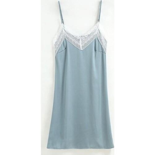 Nightdress sexy nightgown female summer sling short skirt lace temptation bottoming dress solid color simple home skirt пижама