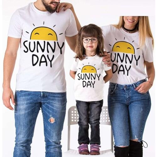 New Fashion Family Clothing Mom And Son Mum Daughter Father Matching Clothes Short Sleeve Cotton Sun Sunny Day Printed T shirt