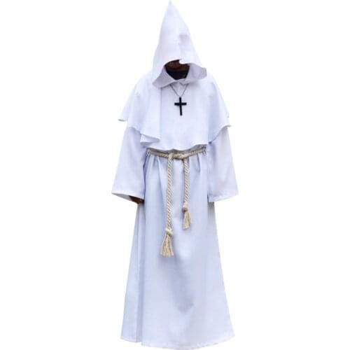 2019 New 1pc Medieval Costume Men Women Vintage Renaissance Monk Cosplay Cowl Friar Priest Hooded Robe Rope Cloak Cape Clothing