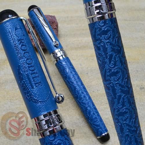 NEW CROCODILE 168 BLUE BROAD NIB FOUNTAIN PEN CROCODILE SKIN PATTERN