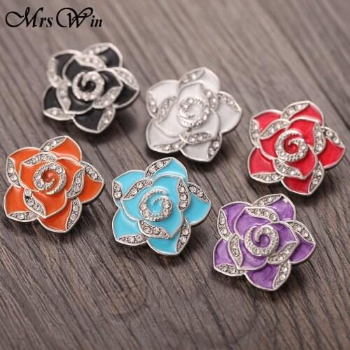 New Button Jewelry Ginger Rhinestone Flower 18mm Snap Buttons for Leather Metal Snap Button Bracelet Bangle for Women Girls