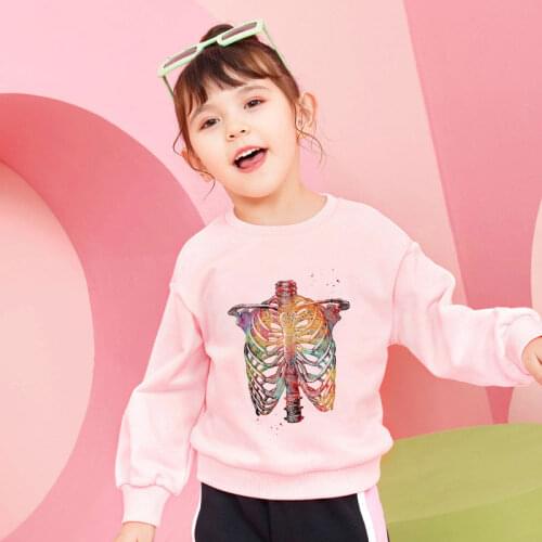 New Arrivals Fashion Girls Funny T-shirt Flower-girl Skull Bone Clothes Child Long Sleeve Tshirt Tops Tee Baby Girl Round Neck