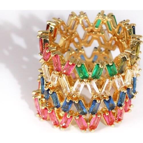 New Colorful Shiny Cubic Zircon Women Rings Golden Female Crystal Rings for Women Anniversary Girl Gift Jewelry Wholesale