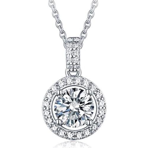 925 Silver Cubic Zirconia Halo Necklace and Pendant, Valentines Day Gift Womens Wedding Fashion Jewelry
