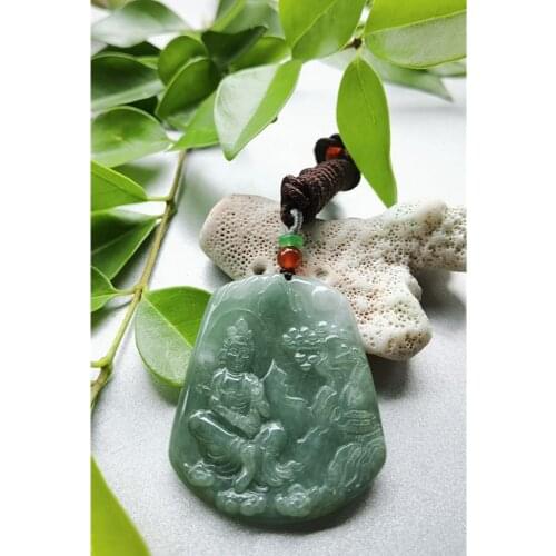 Natural Jade Landscape Avalokitesvara Jadeite Emerald Necklace Carved Charm Jewellery Fashion Amulet for Men Women Lucky Gifts
