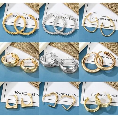 Golden Big hoop Earrings Korean Geometry Metal Gold Earrings For women Female Retro Drop Earrings 2021 Trend Fashion Jewelry