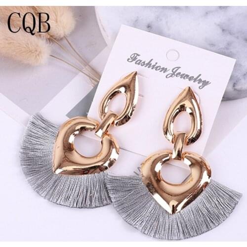 Heart tassel earrings gray 2019Women bohemian accessories handmade jewelry long earring korean fashion boho yellow statement new