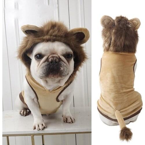 Cute Lion Dog Hoodie French Bulldog Accessories Cosplay Cartoon Puppy Costume Winter Warm Dog Clothes for Small Dogs Yorkshire