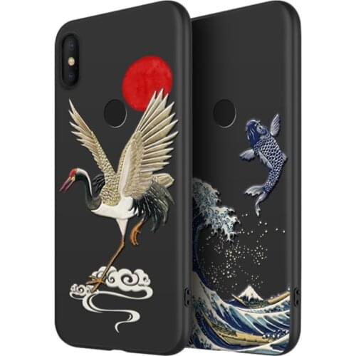 Shockproof Silicone Phone case For Xiaomi Redmi Note 7 Pro Note7 Global cover with Great Emboss Wave Carp 3D relief case