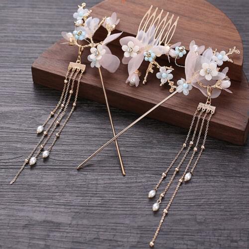 Vintage Style Handmade Long Tassels Hair Pin Hair Comb Set Women Clothing Hair Jewelry Set Hairpin Haircomb Set LB