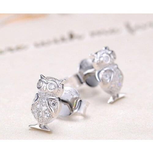 925 sterling silver fresh exquisite simple cartoon owl inlaid zircon crystal female earrings party ladies gift