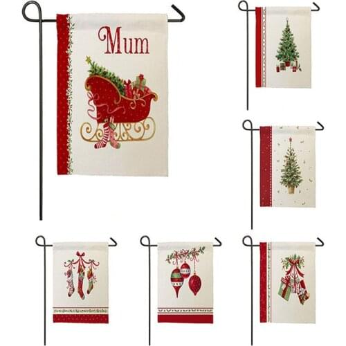 1PC Christmas Pattern Double-sided Linen Garden Flag Without Flagpole DIY Home Party Xmas Decoration Banners