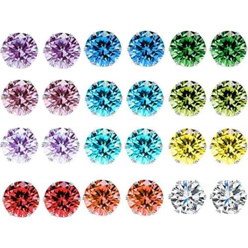 12 Pairs/set Crystal Stud Earrings Colorful Fashion Earring For Women Jewelry Silver Color Piercing Earrings