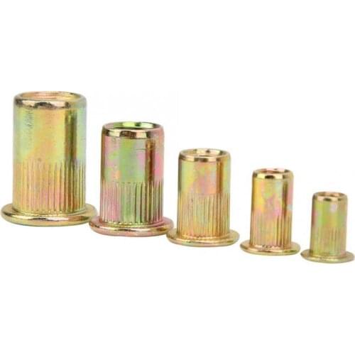 120 Pcs M5 M6 M8 M10 Steel Rivet Nuts Flat Head Threaded Insert Nutsert Cap for Riveter Gun Zinc Plated Carbon
