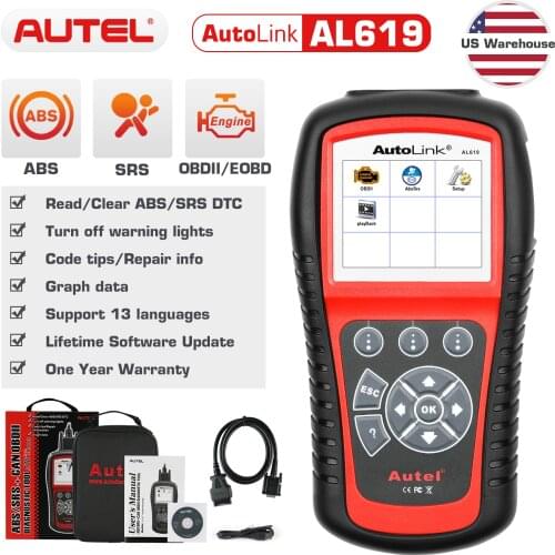 Autel AutoLink AL619 OBDII Scanner Dignostic Tool w/ All 10 Modes of OBD2 Tests, Turn off Check Engine Light, ABS/SRS Diagnoses