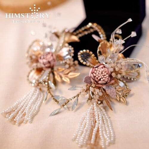 Himstory Retro European Handmade Beads Hairpins Women Girls Princess Party Pearl Tassels Headpieces Wedding Hair Accessories