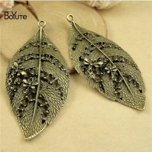 BoYuTe (10 Pieces/Lot) Factory Wholesale Metal Alloy 68*33MM Leaf Pendant Charms Diy Hand Made Jewelry Accessories