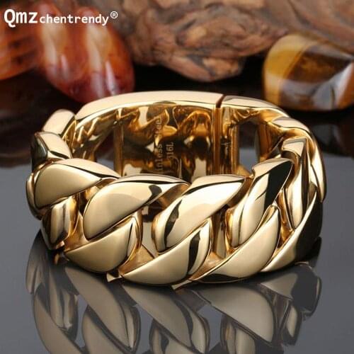 Hip hop High Quality Stainless Steel Gold Curb Cuban Chain Heavy Bracelets Trendsetter Rapper Men Women Accessories Bangle