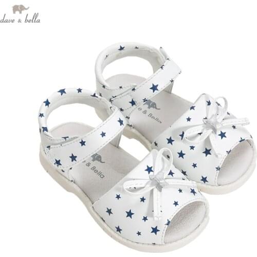 DB16530 Dave Bella summer fashion baby girls bow stars print sandals new born infant shoes girl sandals cute shoes