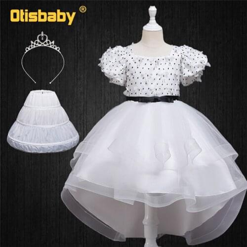 Christmas Formal Girls Flowers Wedding Long White Dress Bridesmaid Birthday Party Ceremony Children Elegant Mesh Tail Dresses