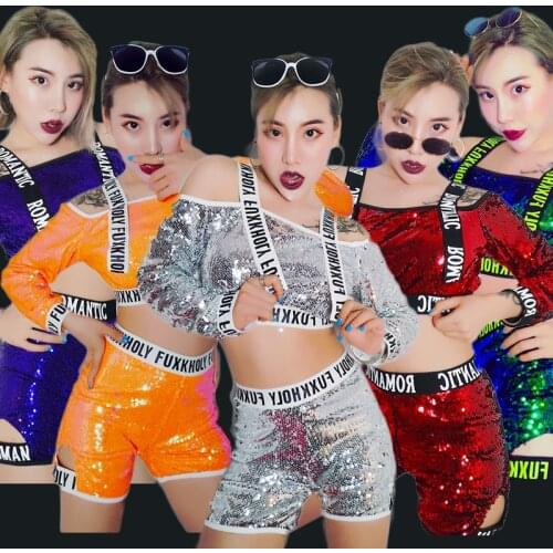 Jazz Costumes Nightclub Singer Fashion Sexy Sequined Tops Shorts Adults Hip Hop Street Dance Clothing Cheerleader Costume DT1220