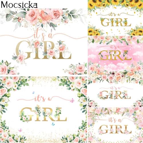 Its A Girl Baby Shower Party Backdrop Flower Floral CakeTable Decoration Banner Child Birthday Portrait Background Photo Studio