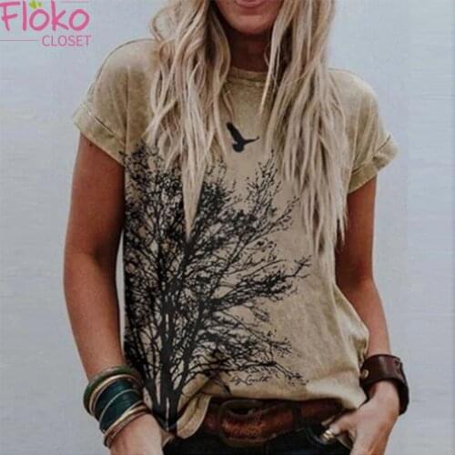 Flokocloset Summer Print Short Sleeve T-shirt for Women Casual Harajuku Graphic Tee Top Female Oversized T Shirts