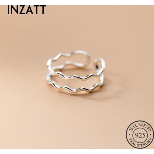 INZATT Real 925 Sterling Silver Wave Line Adjustable Ring For Fashion Women Fine Jewelry Hiphop Minimalist Accessories