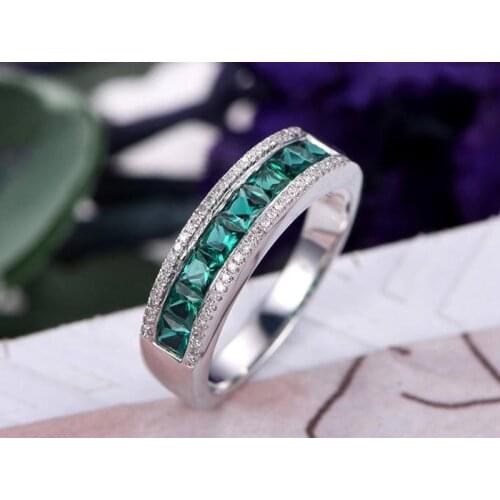 YaYI Fine Jewelry Princess Cut Green Natural Gemstones Emerald Zircon Stamped S925 Silver Color Engagement Wedding Party Rings