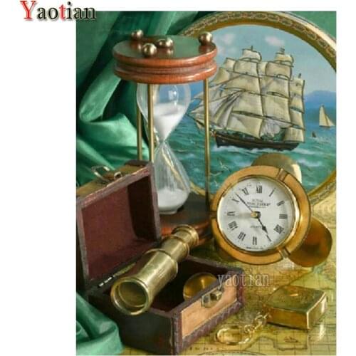 Nautical Map 5D Diamond Painting Binoculars Sailboat Clock Pictures DIY Diamond Embroidery Full Drill Square Cross Stitch Kit