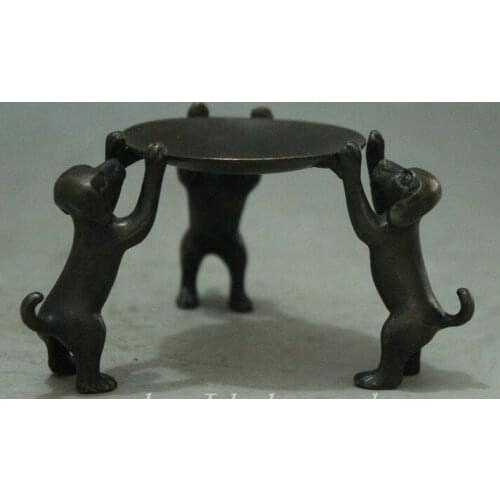 China Bronze 3 Dog Foot Statue Collectable Candlestick Ancient History oil lamp