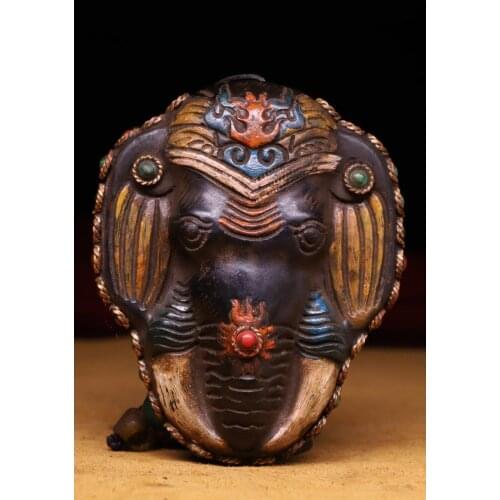 Tibetan monastery collection meteorite hand-made filigree inlaid gemstones, dzi beads elephant trunk god of wealth pendant
