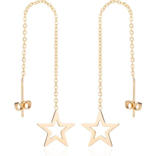 Korean David Star Earrings Long Line Thread Piercing Earring For Teens Girl Geometry Dangle Accessories Mujer Stainless Jewelry