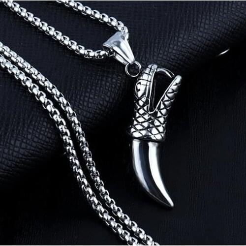 HNSP 316L stainless steel chain Wolf tooth pendant necklace for men male Punk jewelry