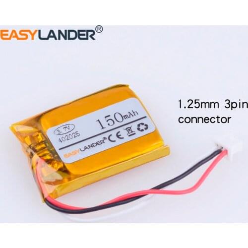 402025 042025 3.7V 150mAh Li-Polymer Battery For MP3 MP4 DVR bluetooth headset 3D glass watch 402025P 3-wire 1.25mm connector