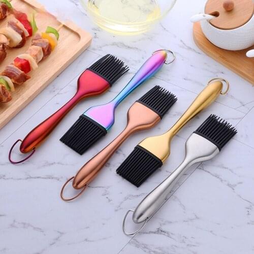 Stainless Steel Oil Brush Kitchen Pancake Silicone Brush Household Barbecue Oil Brush Non-linting Barbecue Brush Tool