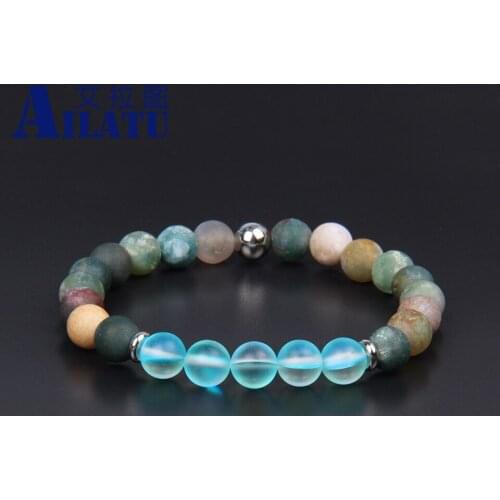 New Rainbow Flash Stone Bracelet Couples Yoga Balance Jewelry 8mm Matte India Stone Beads Healing Mood Armband