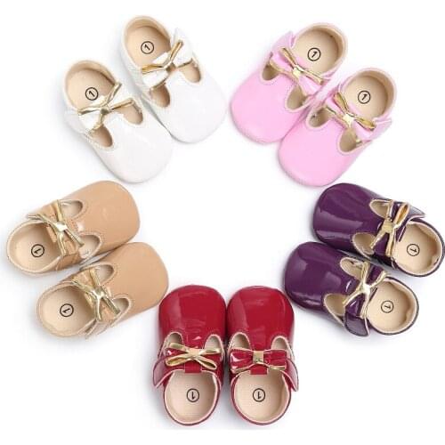 Newborn baby girl solid color bow PU princess shoes toddler children toddler shoes